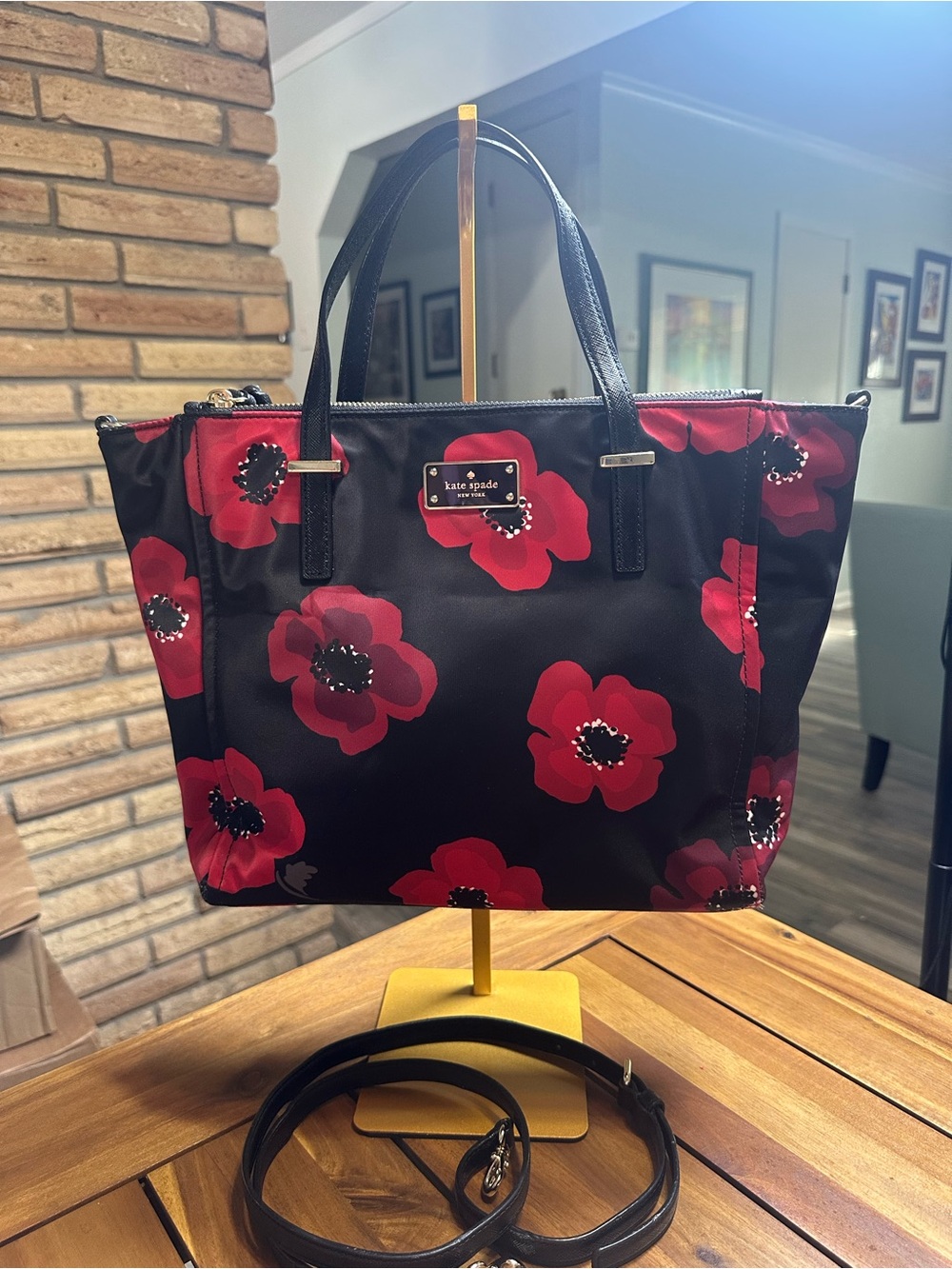kate spade Wilson Road Poppy NylonTote with Leather Handles and Removable Strap